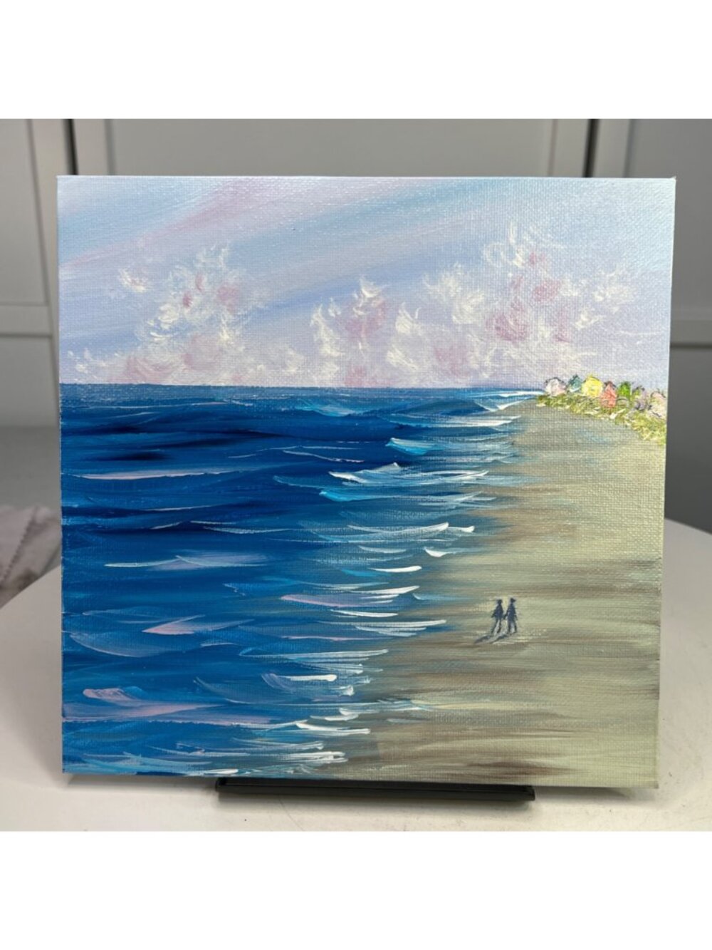 Beach All To Ourselves Seascape Acrylic Painting Ocean Wall Art 8"x8" Unframed - Picture 4 of 7